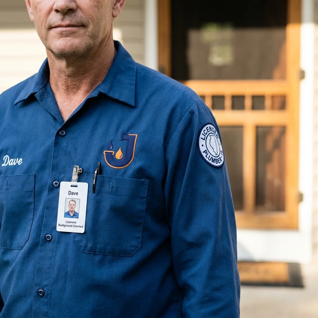 Licensed plumber showing ID badge in Tyngsboro, MA